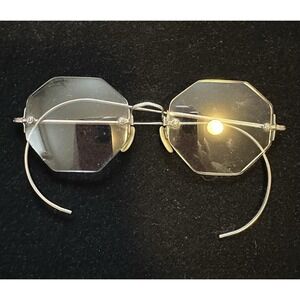 Vintage Art Deco 10K White Gold Bridge Rimless Eye Glasses